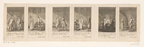Zes voorstellingen uit Schillers Kabale un Liebe by Daniel Nikolaus Chodowiecki, print, 1785