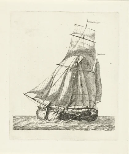Zeilschip met drie figuren by Gerrit Groenewegen, print, 1790
