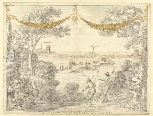 Het doorsteken van de dijk bij Berkel, 1574 by Leonaert Bramer, drawing, 1606-1674