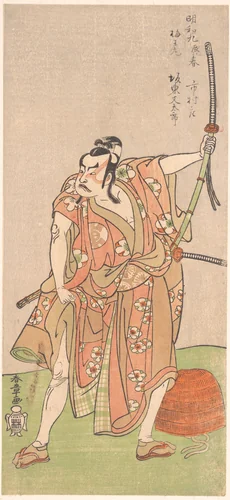 Bando Matataro as Umewomaru in the Drama "Sugewara denju tenarai Kagami" by Katsukawa Shunshô (勝川春章), print, 1772