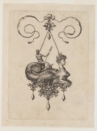 Designs for Pendants with Sea Monsters by Adriaen Collaert, print, 1582