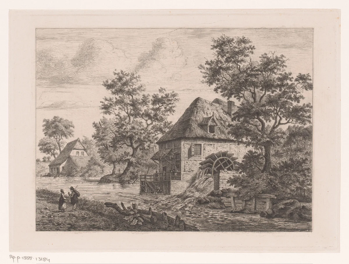 Watermolen bij Krefeld by Jean Théodore Joseph Linnig, print, 1872