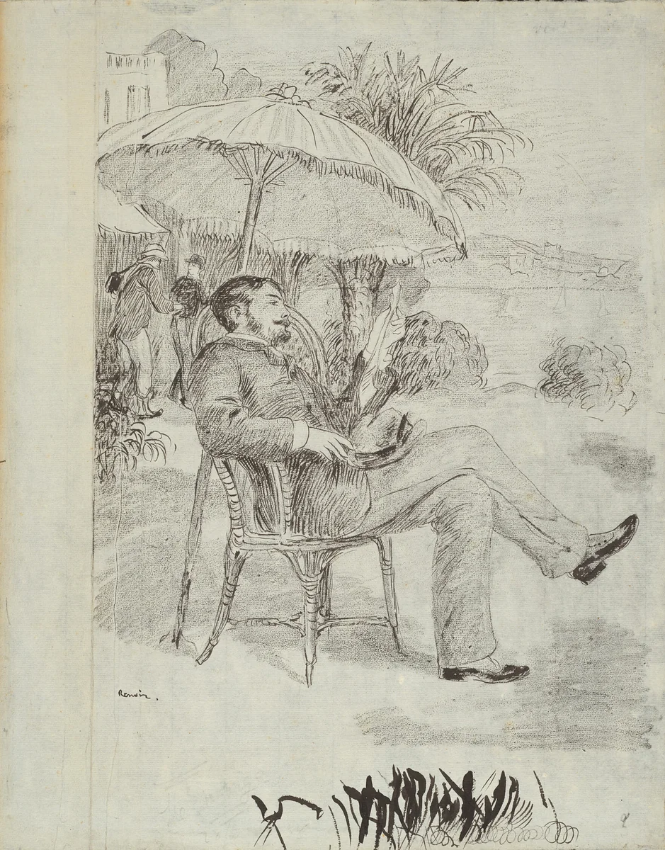 On the Terrace of a Hotel in Bordighera: The Painter Jean Martin Reviews His Bill (Illustration for Edmond Renoir’s “L’étiquette”) by Pierre-Auguste Renoir, drawing, 1883