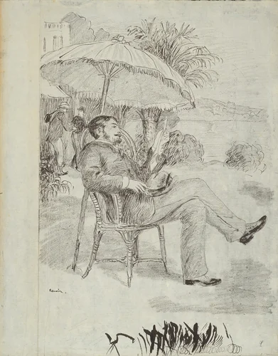 On the Terrace of a Hotel in Bordighera: The Painter Jean Martin Reviews His Bill (Illustration for Edmond Renoir’s “L’étiquette”) by Pierre-Auguste Renoir, drawing, 1883