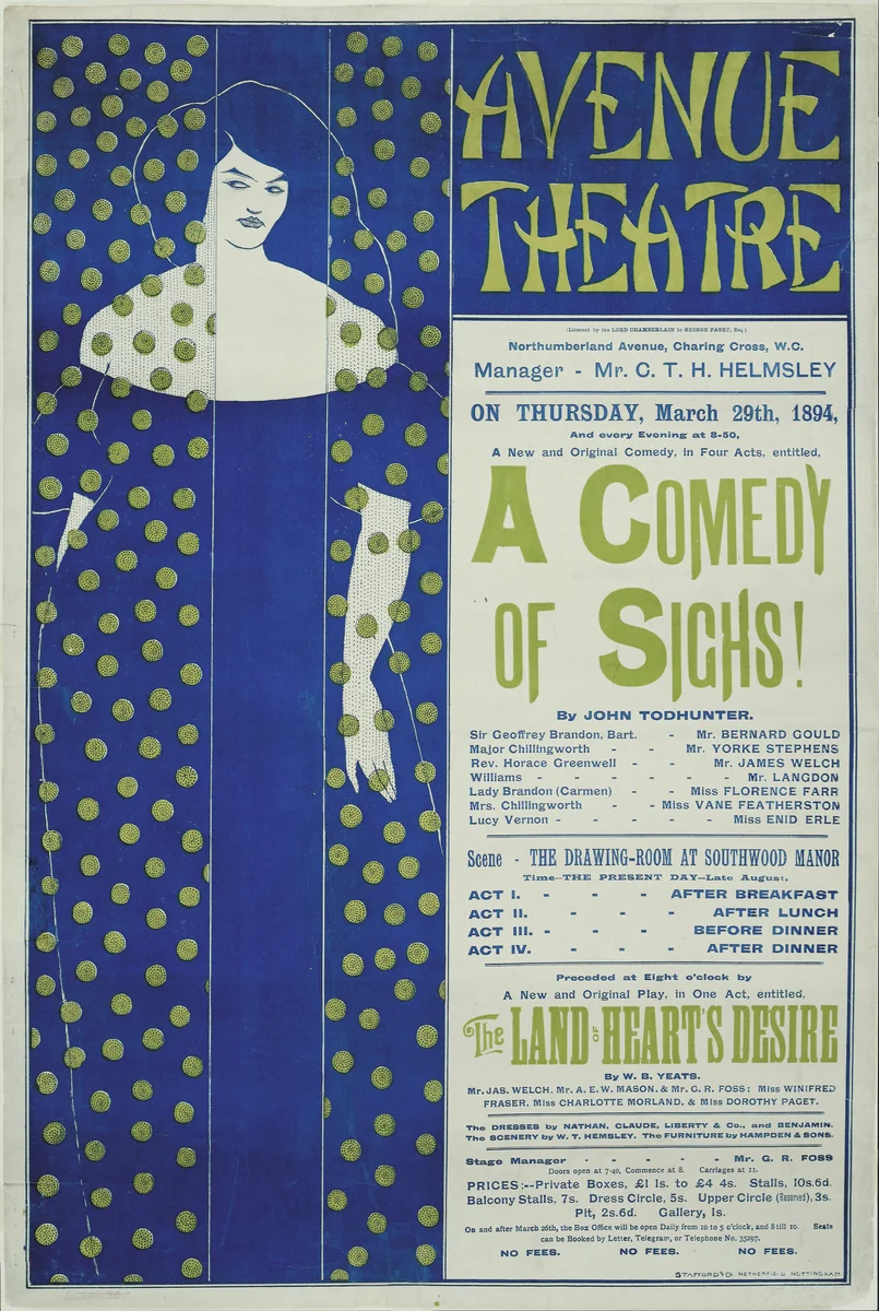 Avenue Theater, A Comedy of Sighs! by Aubrey Beardsley, design, 1894