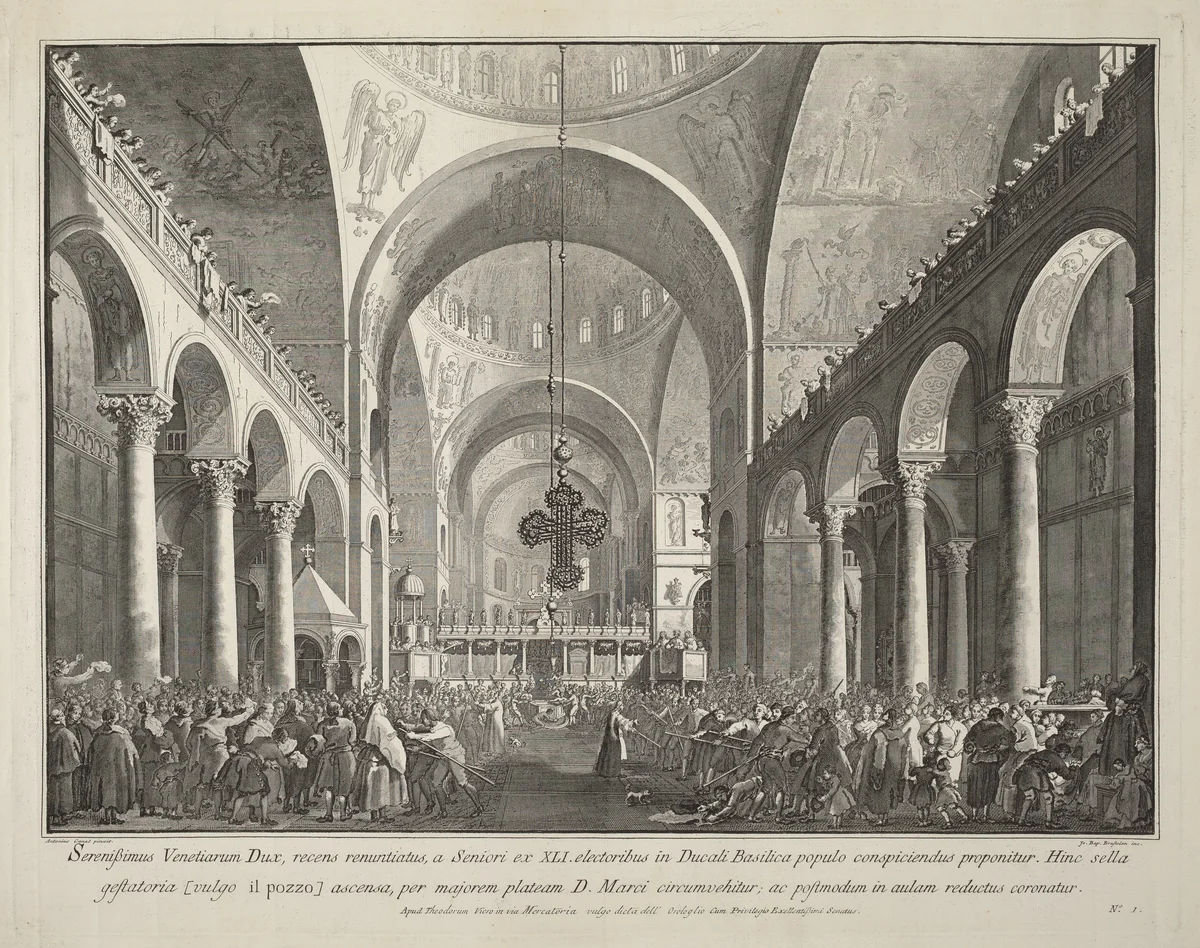 The Newly Elected Doge Presented to the People in San Marco by Giovanni Battista Brustolon, print, 1763-1766