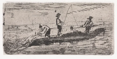 Boot met drie vissers by Arnoud Schaepkens, print, 1855-1904