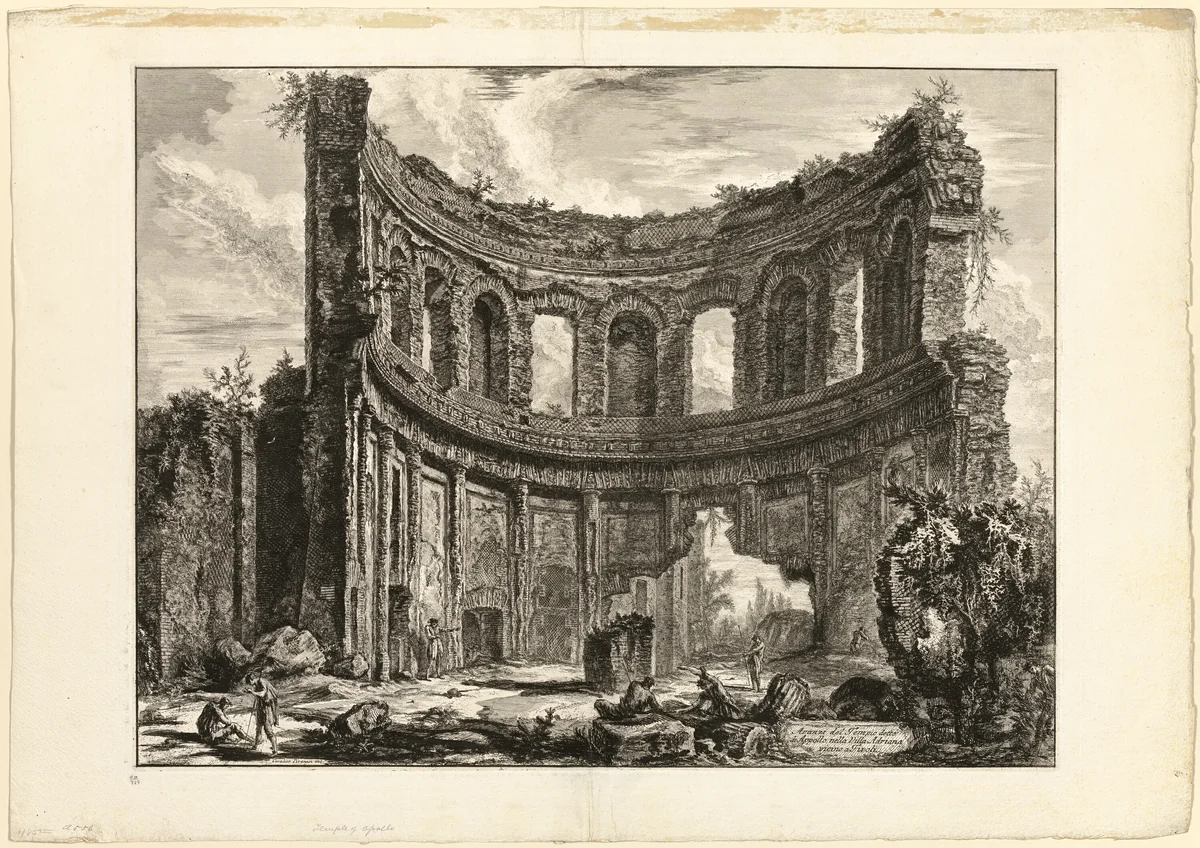 Remains of the so-called Temple of Apollo at Hadrian's Villa, Tivoli, from Views of Rome by Giovanni Battista Piranesi, print, 1768