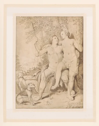 Venus and Adonis by Adriaen Matham, drawing, 1610-1660