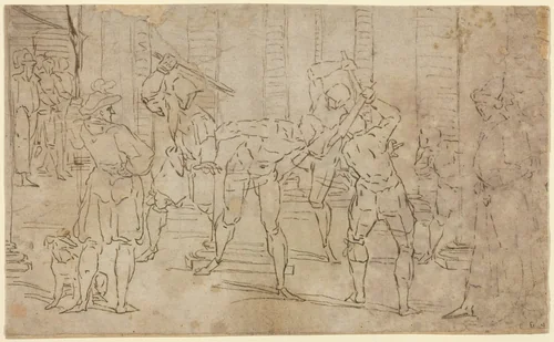Flagellation of Christ by Luca Cambiaso, drawing, 1570-1579