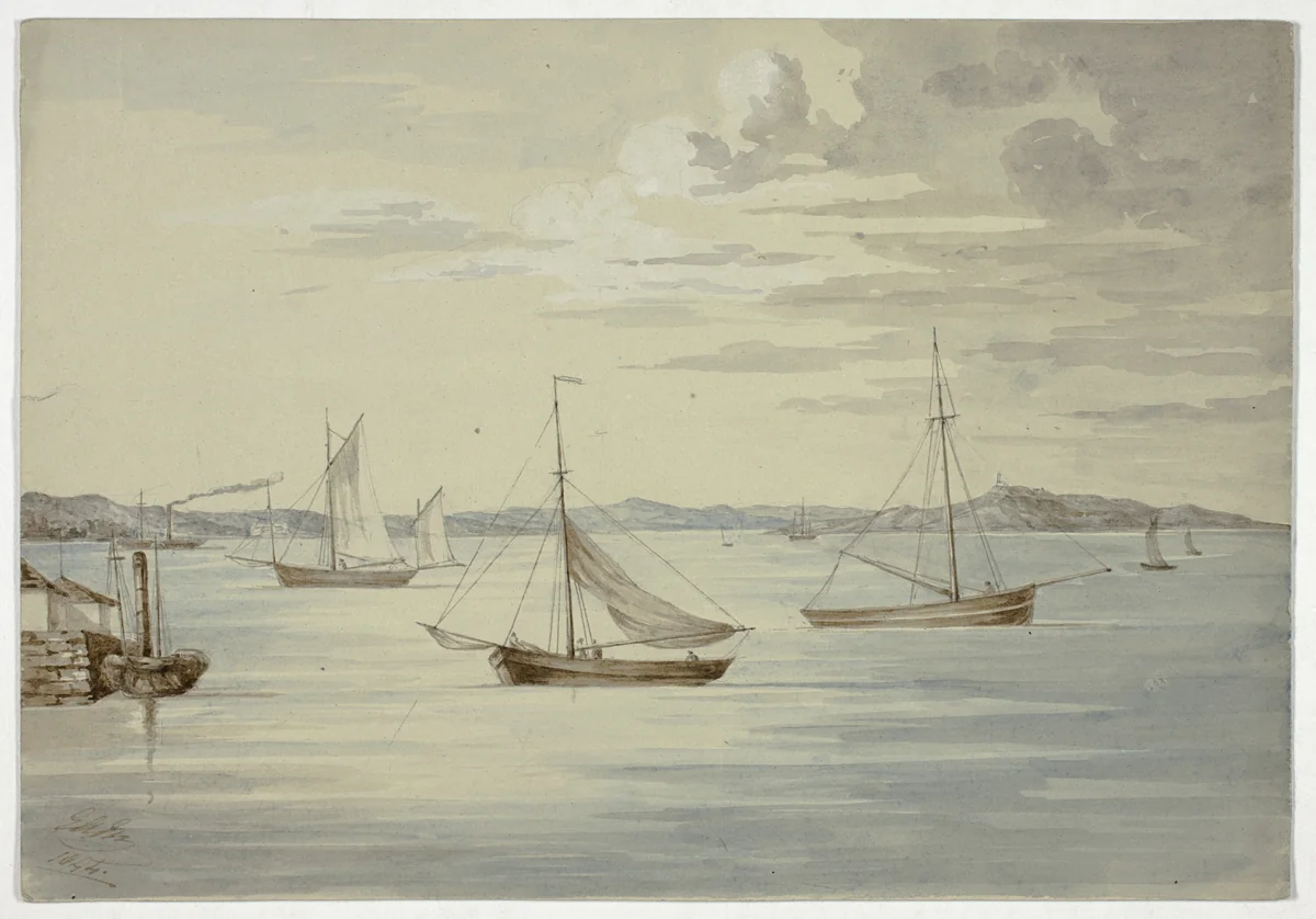View Inchkeith and the Firth of Forth Islands from Granton by Elizabeth Murray, painting, 1844