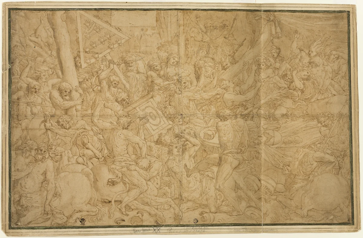 Battle of Lapiths and Centaurs by Unknown Artist, drawing, 1580-1599