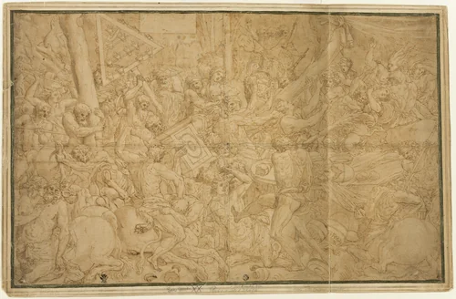 Battle of Lapiths and Centaurs by Unknown Artist, drawing, 1580-1599