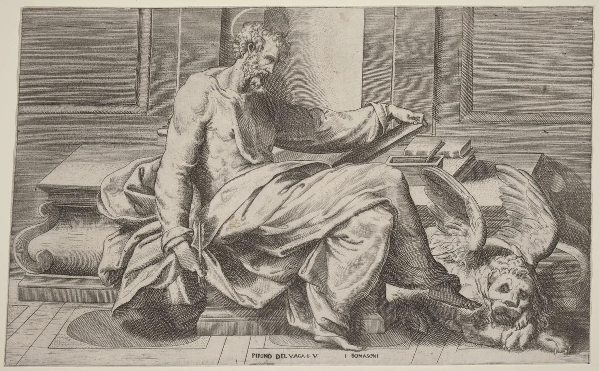 Saint Mark Writing His Gospels by Giulio Bonasone
Perino del Vaga, print, 1498-1580