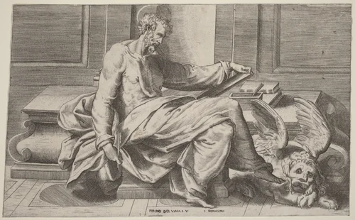 Saint Mark Writing His Gospels by Giulio Bonasone
Perino del Vaga, print, 1498-1580