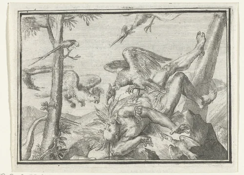 Titelpagina voor het pamflet: De Geplukte Tapoeijer, 1702 by Romeyn de Hooghe, print, 1702