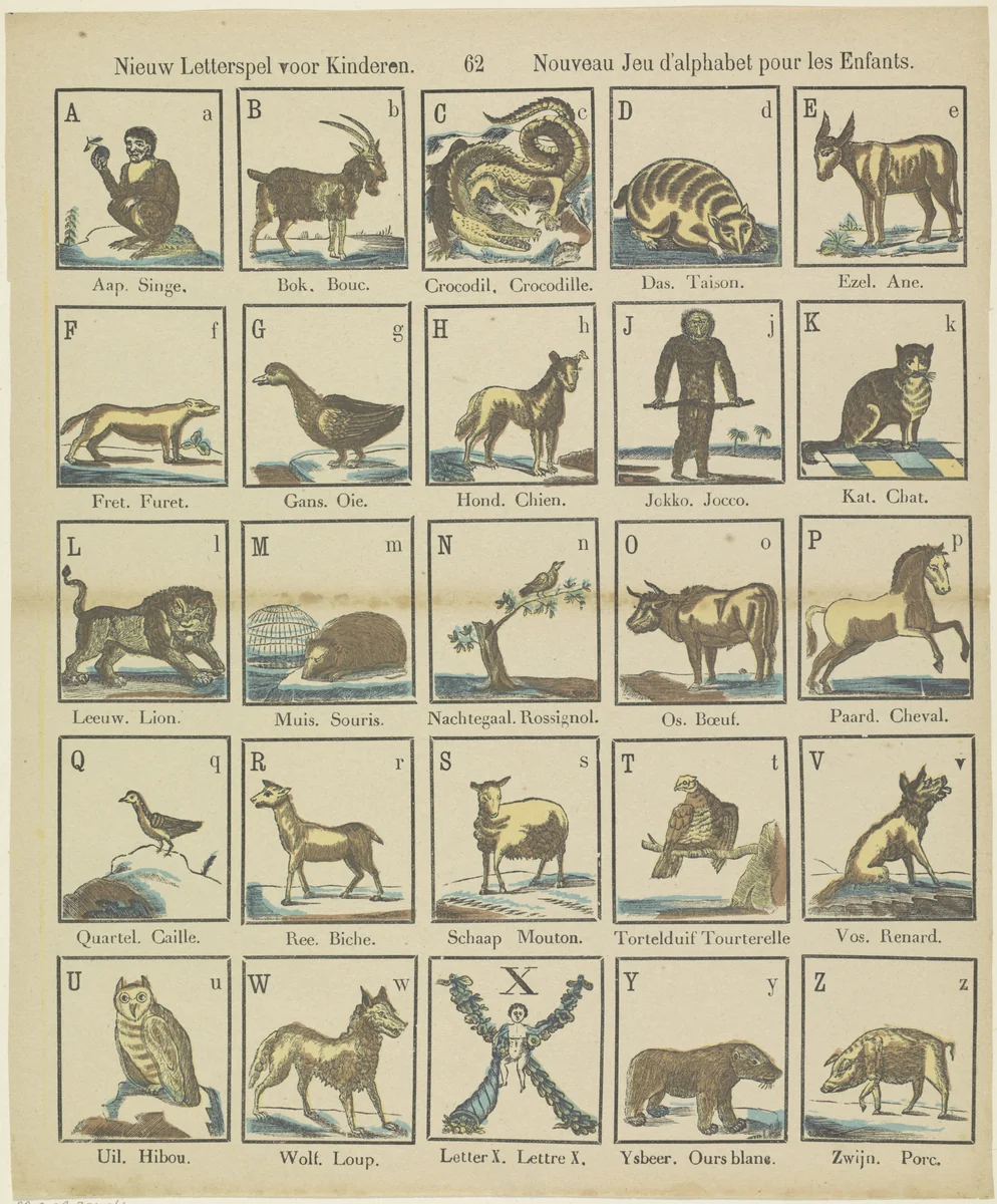 Nieuw letterspel voor kinderen / Nouveau jeu d'alphabet pour les enfants by Brepols & Dierckx zoon, print, 1833-1911