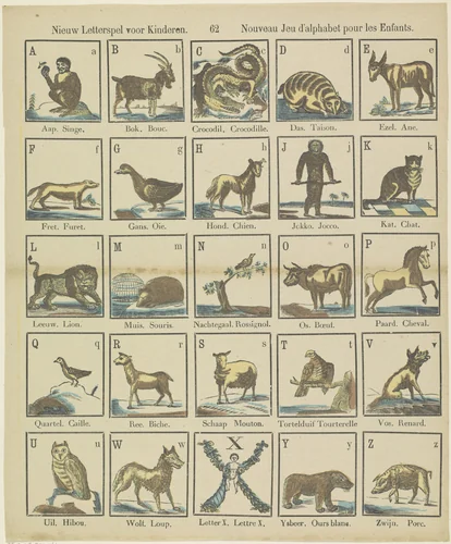 Nieuw letterspel voor kinderen / Nouveau jeu d'alphabet pour les enfants by Brepols & Dierckx zoon, print, 1833-1911