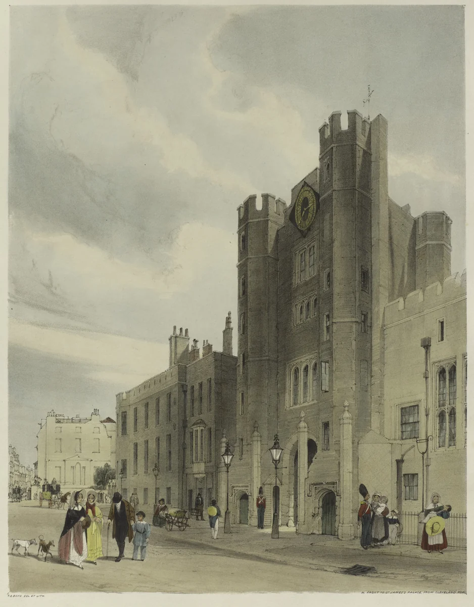 London As It Is: North Front to St. James's Palace, from Cleveland Row by Thomas Shotter Boys, book, 1842
