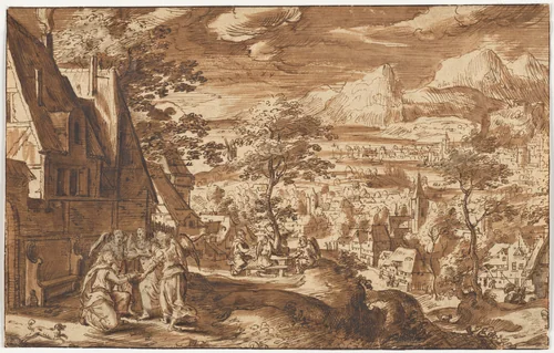 Landscape with Abraham and the Angels by Hans Bol, drawing, 1565-1571