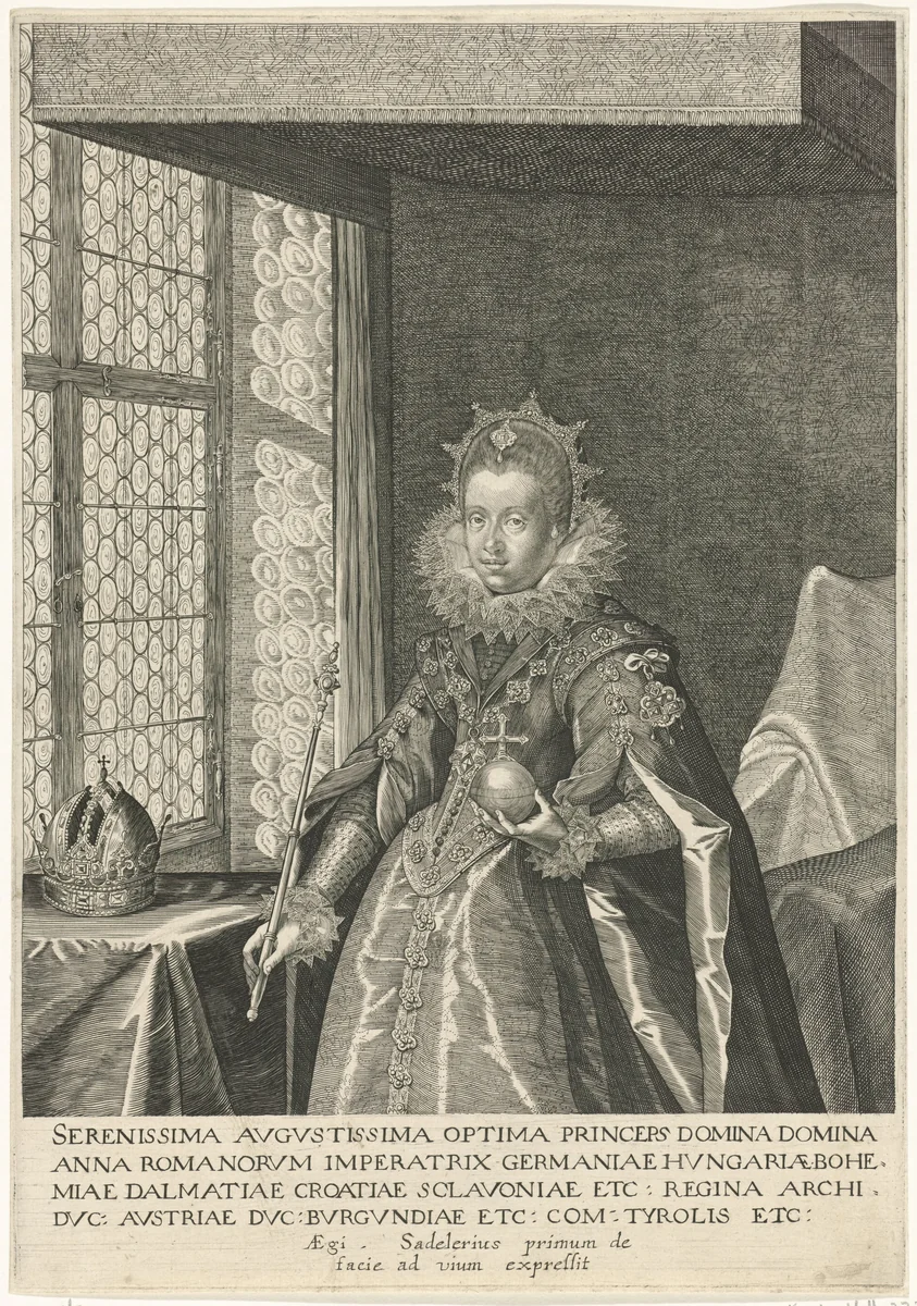 Portret van Anna, echtgenote van keizer Matthias by anonymous, print, 1616-1679
