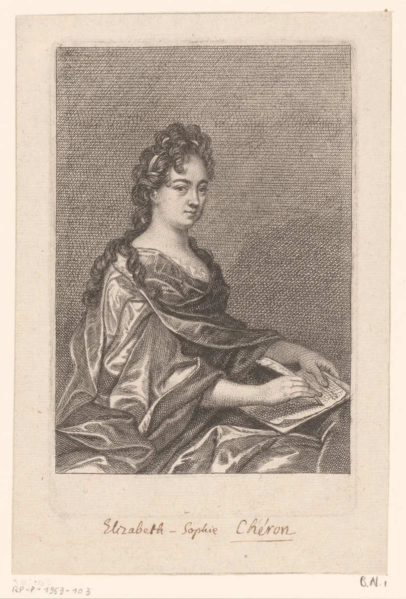 Zelfportret by Elisabeth Sophie Chéron, print, 1663-1711