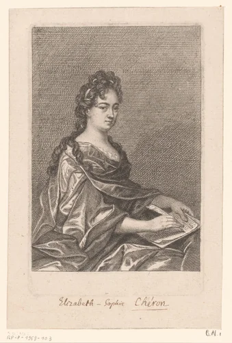 Zelfportret by Elisabeth Sophie Chéron, print, 1663-1711