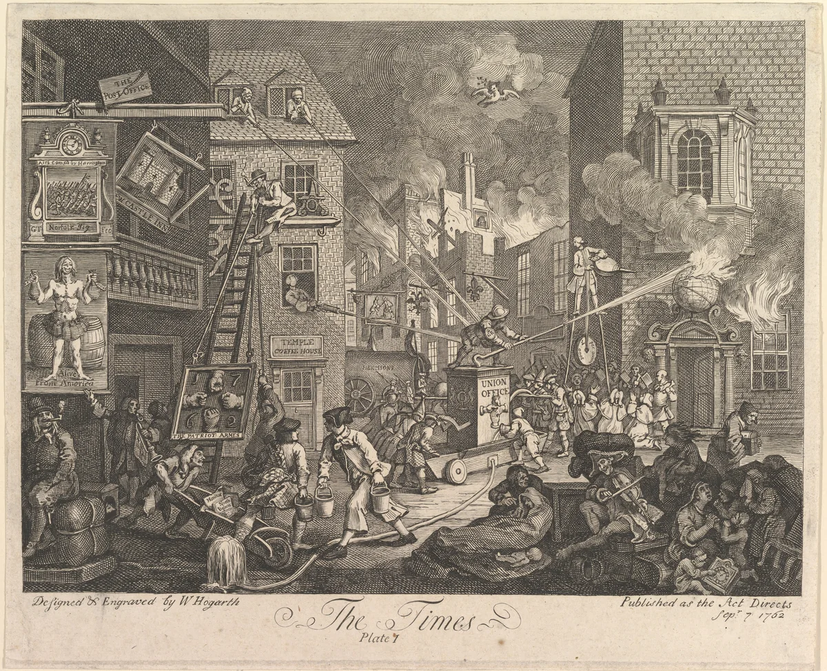 The Times, Plate 1 by William Hogarth, print, 1762