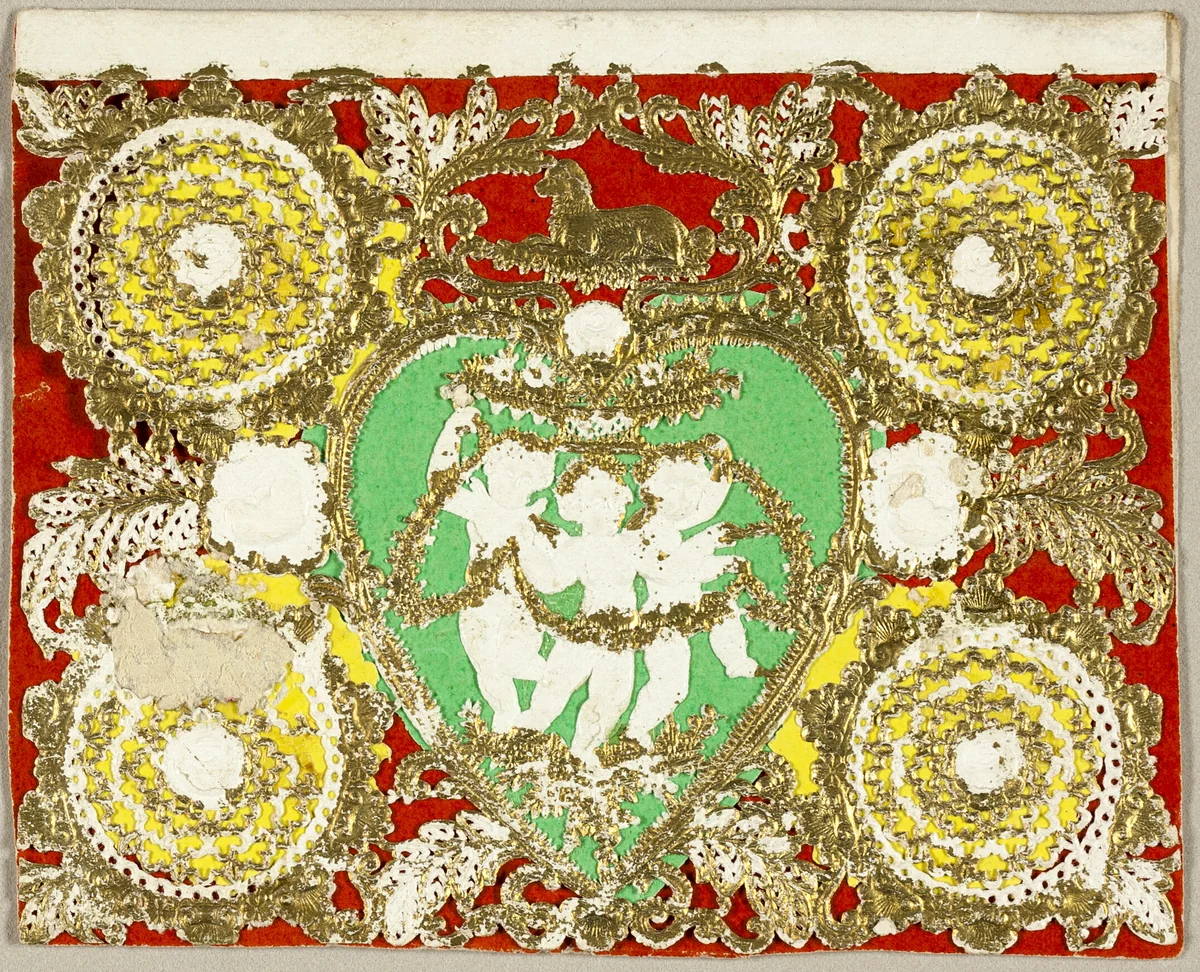 Untitled Valentine (Three Putti in Green Heart) by Unknown Artist, other, 1860-1869