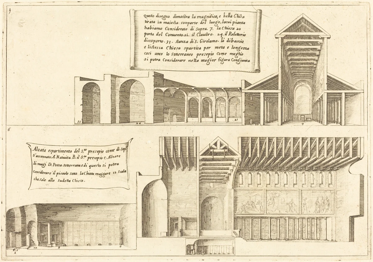 Elevation of Churches including the Holy Manger by Jacques Callot, print, 1619