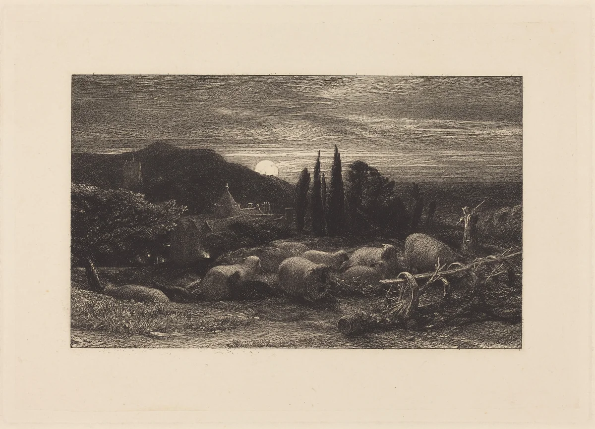 The Rising Moon, or An English Pastoral by Samuel Palmer, print, 1857