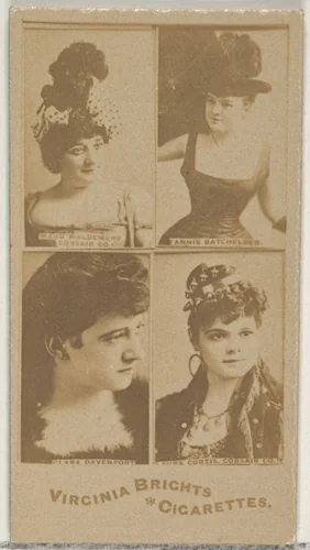 Maud Waldemere, Corsair Co./ Fannie Batchelder/ Clara Davenport/ Laura Curtis, Corsair Co., from the Actors and Actresses series (N45, Type 4) for Virginia Brights Cigarettes by Allen & Ginter, photograph, 1885-1891