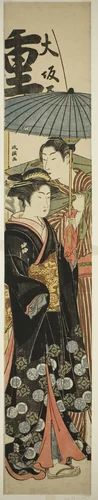 Courtesan and Young Man Under Umbrella by Kitao Masanobu (北尾政演), print, 1776-1794