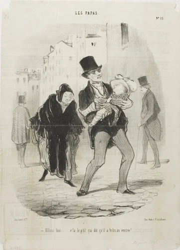 “- Yes alright, but the poor boy's belly is hurting,” plate 13 from Les Papas by Honoré-Victorin Daumier, print, 1847