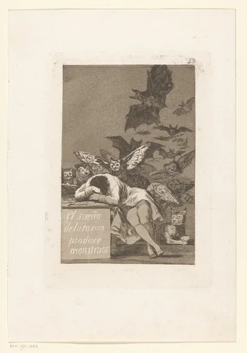 De slaap van de rede brengt monsters voort by Francisco de Goya, print, 1797-1799
