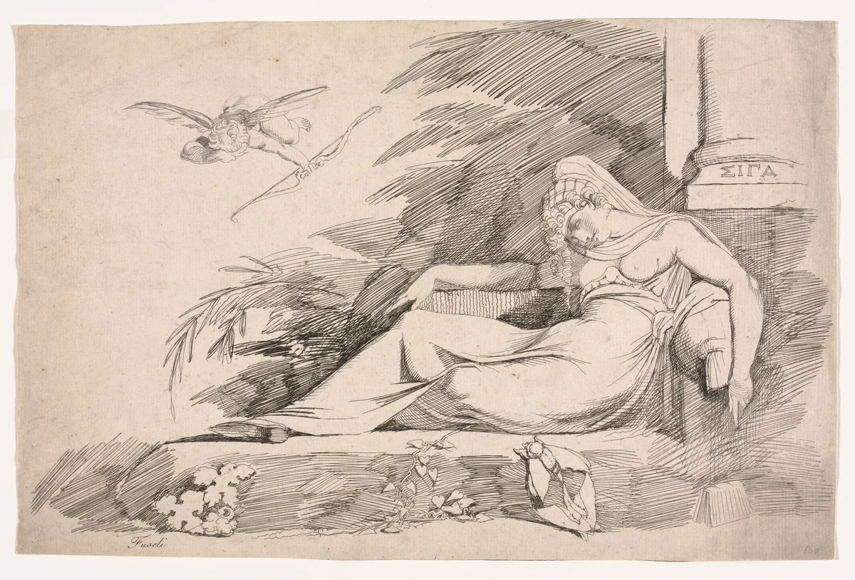 Sleeping Woman with a Cupid by Henry Fuseli, print, 1780-1790