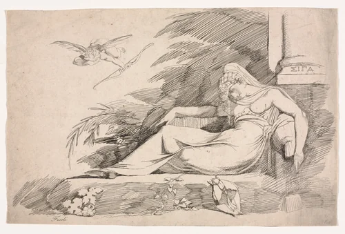 Sleeping Woman with a Cupid by Henry Fuseli, print, 1780-1790
