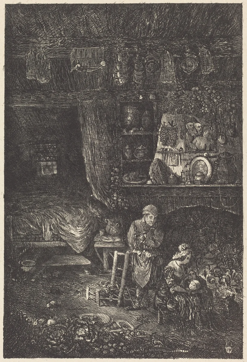 Flemish Interior by Rodolphe Bresdin, print, 1873
