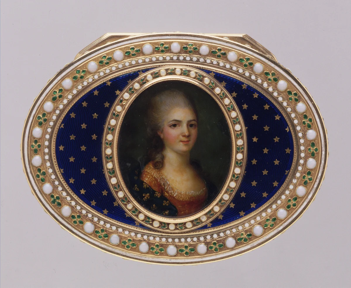 Snuffbox with portrait of a member of the French royal family, probably a daughter of Louis XV by Joseph Etienne Blerzy, metalwork, 1783-1784