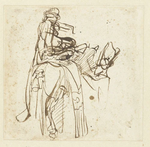 Man Helping a Rider to Mount a Horse by Rembrandt van Rijn, drawing, 1640-1641