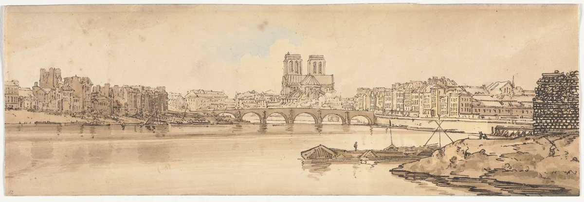 A Selection of Twenty of the Most Picturesque Views in Paris: View of Pont de la Tournelle and Notre Dame taken from the Arsenal by Thomas Girtin, print, 1802