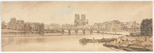 A Selection of Twenty of the Most Picturesque Views in Paris: View of Pont de la Tournelle and Notre Dame taken from the Arsenal by Thomas Girtin, print, 1802