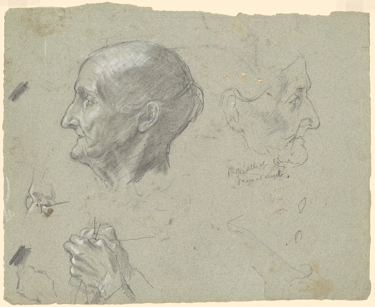 Studies of an Elderly Woman Knitting by Enoch Wood Perry, Jr., drawing, 1870-1890