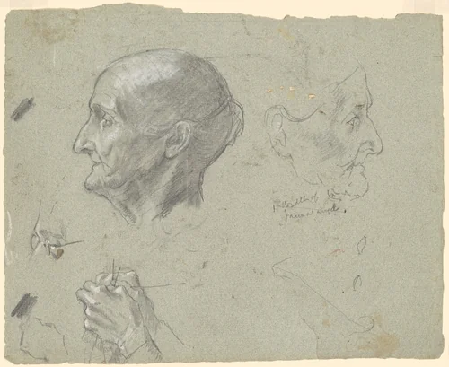 Studies of an Elderly Woman Knitting by Enoch Wood Perry, Jr., drawing, 1870-1890