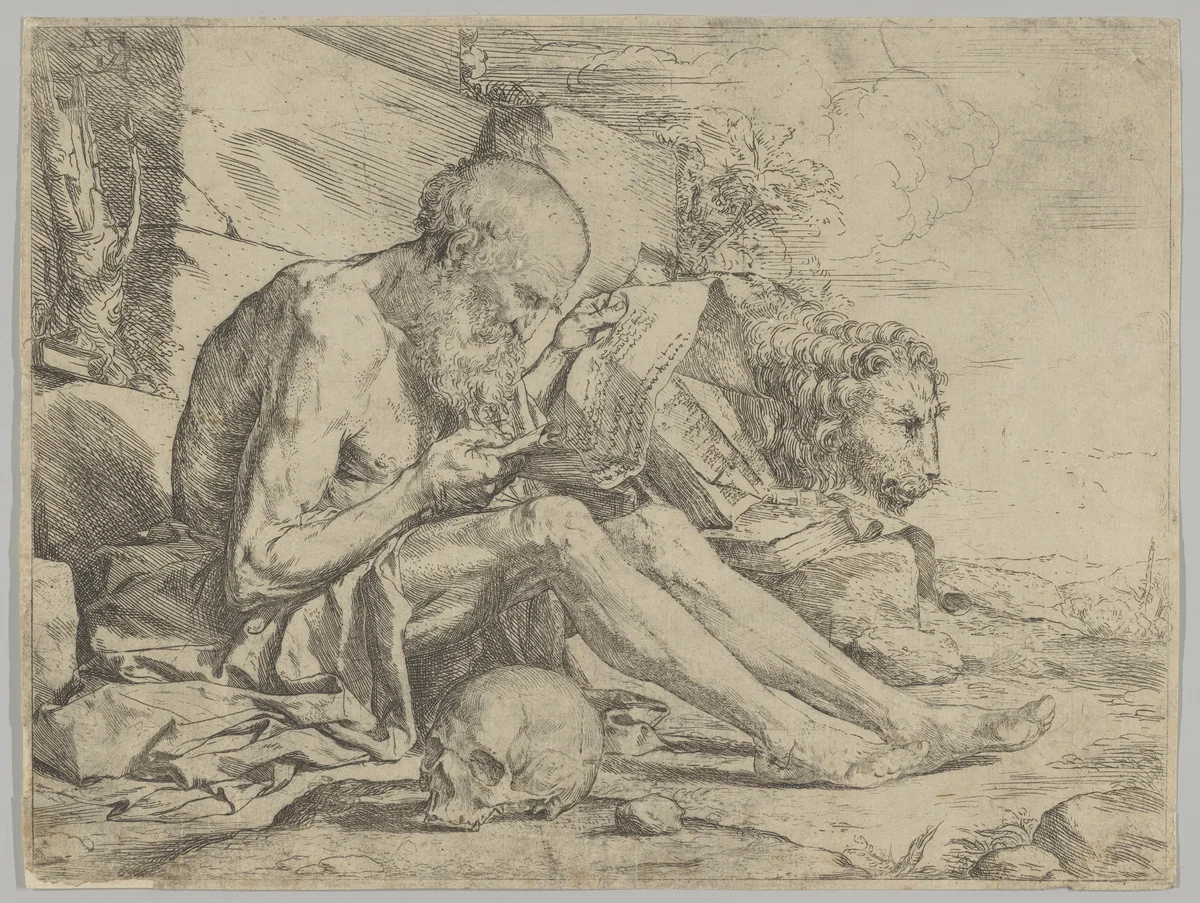 Saint Jerome Reading by Jusepe de Ribera, print, 1619-1629