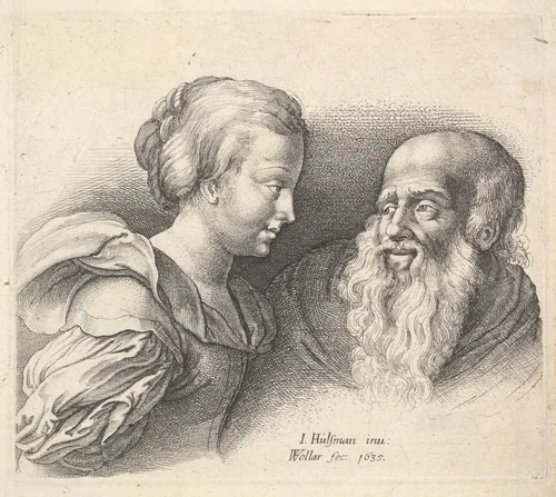 An Old Man and a Girl by Wenceslaus Hollar, print, 1635
