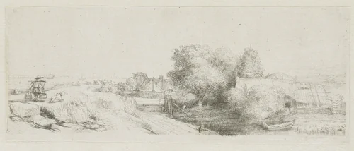 View of the Diemerdijk with a milkman and cottages by Rembrandt van Rijn, print, 1650