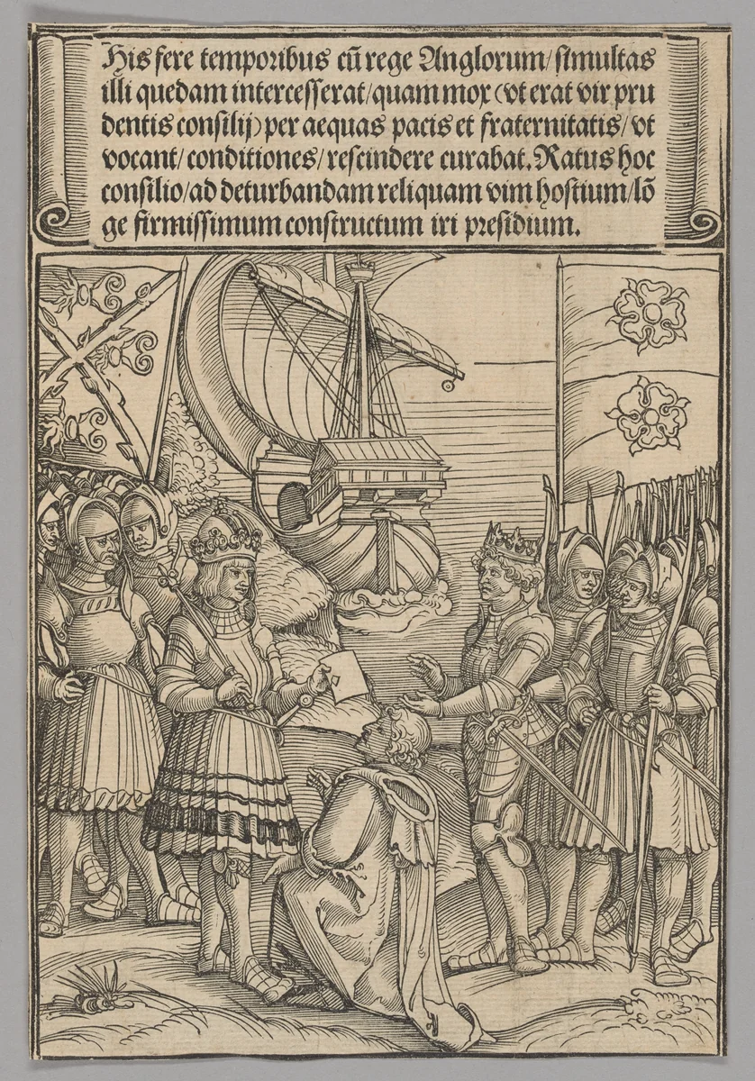 Maximilian and Henry VII of England, plate 11 from Historical Scenes from the Life of Emperor Maximilian I from the Triumphal Arch by Erhard Schön, print, 1515-1517