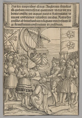 Maximilian and Henry VII of England, plate 11 from Historical Scenes from the Life of Emperor Maximilian I from the Triumphal Arch by Erhard Schön, print, 1515-1517