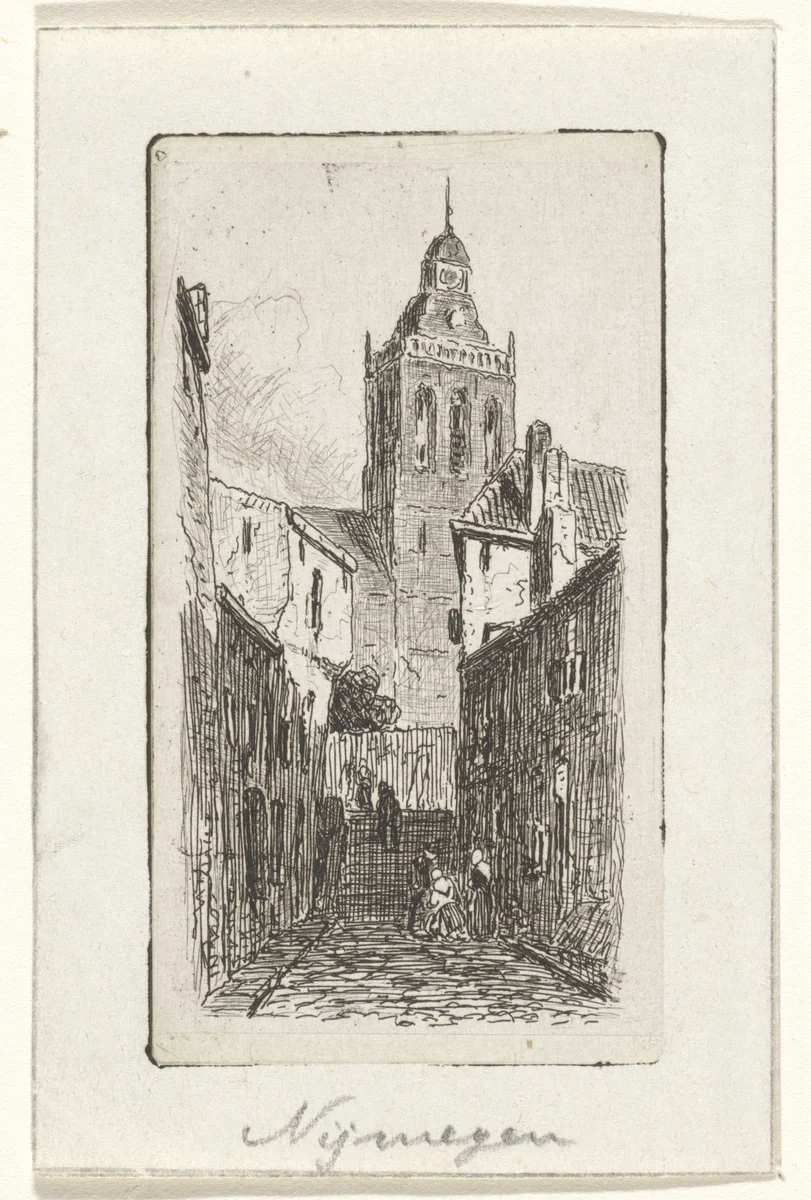 Gezicht op een kerk te Nijmegen? by Jan Weissenbruch, print, 1837-1880